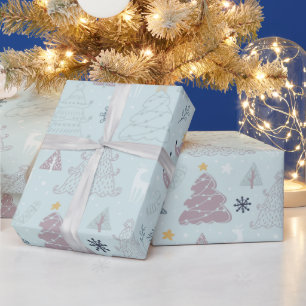 Papier Cadeau Arbres de Noël Stars Snowflakes Green Noël