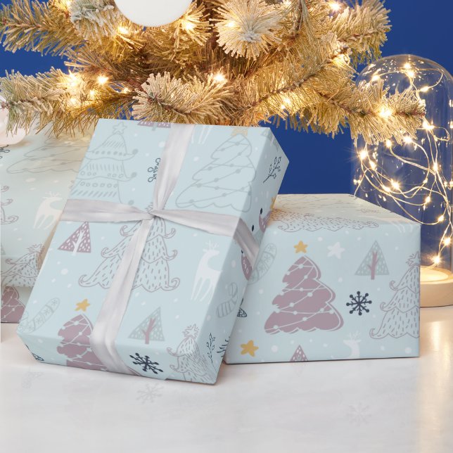 Papier Cadeau Arbres de Noël Stars Snowflakes Green Noël (Vacances)