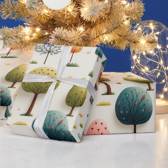 Papier Cadeau Arbres de Noël Unique Papier d'enveloppement GifT (Vacances)