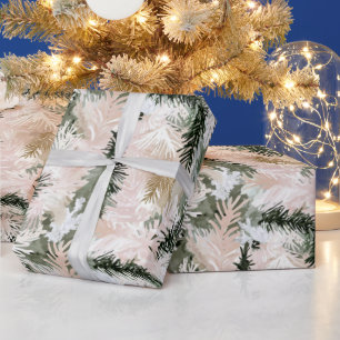 Papier Cadeau Arbres de Noël vert rose pâle