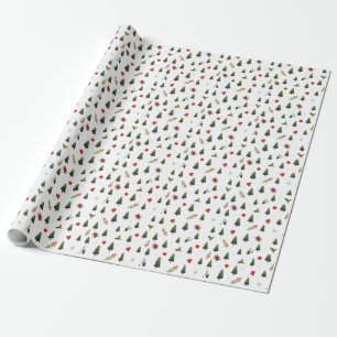 Papier Cadeau Arbres de Noël verts saisonniers Mistletoe Holly W