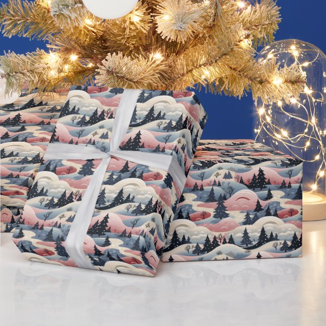 Papier Cadeau  Arbres de scène hivernale Montagnes Neige  (Vacances)