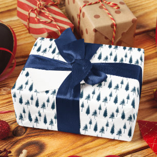 Papier Cadeau Arbres d'hiver bleus de la Marine