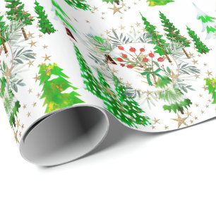 Papier Cadeau Arbres et baies d'hiver