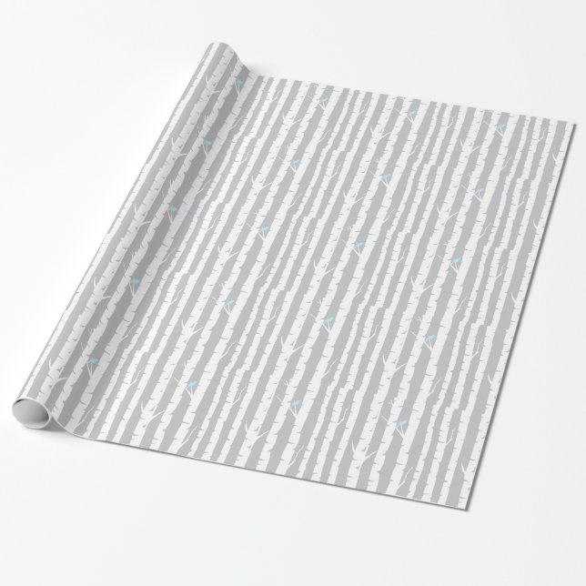 Papier Cadeau Arbres et oiseaux de bouleau (Déroulé)