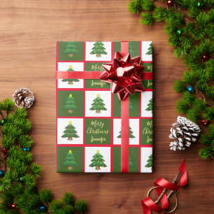 Papier Cadeau Arbres modernes Joyeux nom de monogramme de Noël