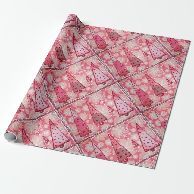 Papier Cadeau Arbres rouges de collage de Noël de parties (Déroulé)