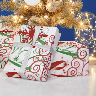 Papier Cadeau Arbres rouges et verts Papier d'enveloppement de N