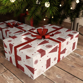 Papier Cadeau Arbres scandinaves et flocons de neige Noël d'hive