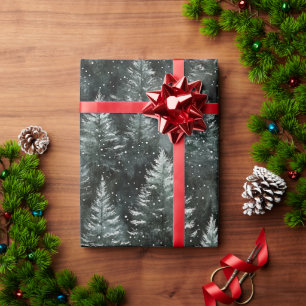 Papier Cadeau Arbres verts de Noël en pin