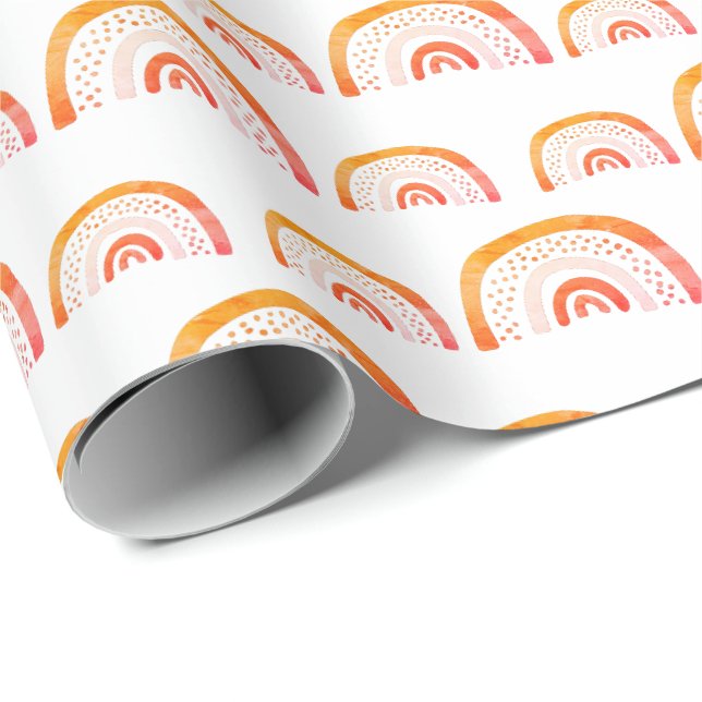 Papier Cadeau Arc-en-ciel Aquarelle Orange Moderne (Coin rond)