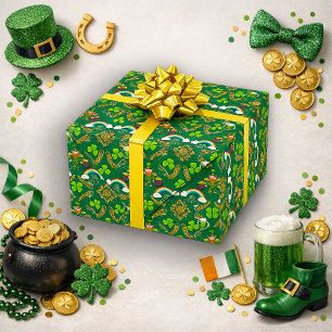 Papier Cadeau Arc-en-ciel de lutin irlandais Motif celtique vert
