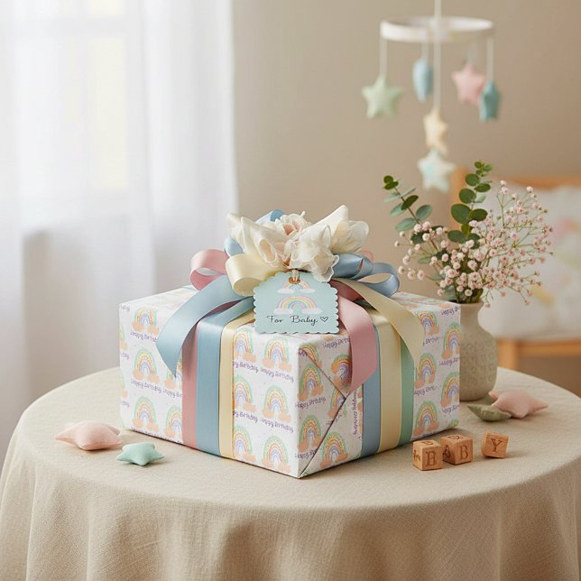 Papier Cadeau Arc-en-ciel et étoiles bébé anniversaire (Créateur téléchargé)