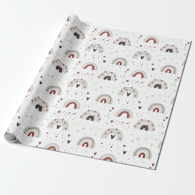 Papier Cadeau Arc-en-ciel mignon, étoiles et papier enveloppant  (Déroulé)