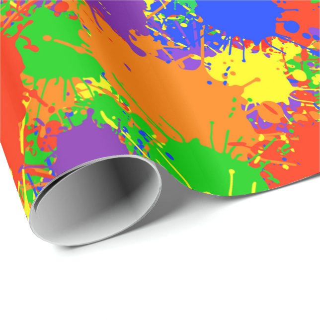 Papier Cadeau Arc-en-ciel Paint Splash Anniversaire cadeau de fê (Coin rond)