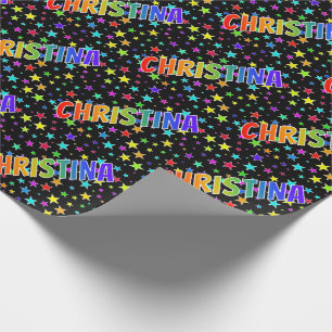 Papier Cadeau Arc en ciel Prénom "CHRISTINA" + Étoiles