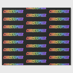 Papier Cadeau Arc-en-ciel prénom "CHRISTOPHER"; Amusant et color