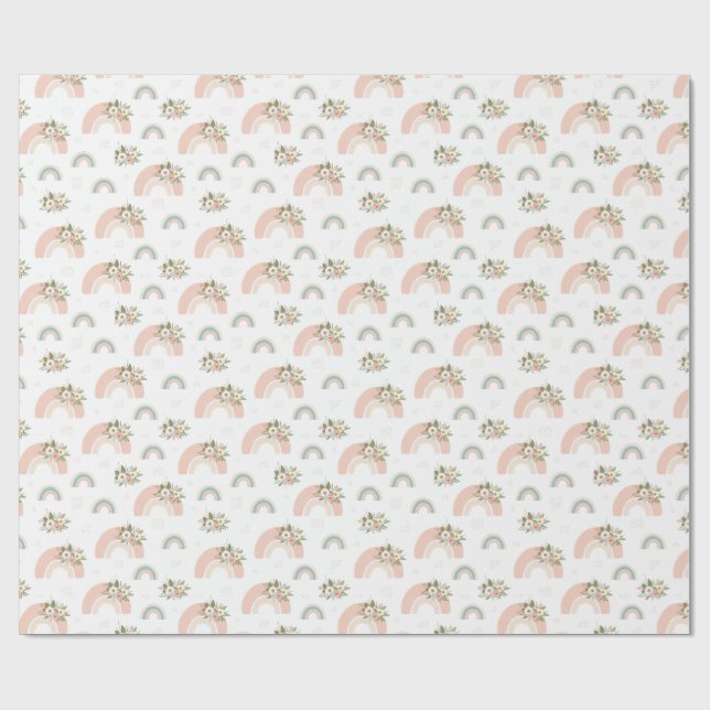 Papier Cadeau Arc-en-ciel rose floral (Plat)