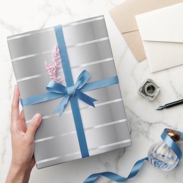 Papier Cadeau Arc en ruban argenté chic pour Baby Shower (Cadeaux)