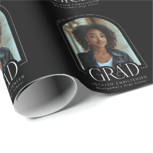Papier Cadeau Arc noir blanc photo graduation personnalisée