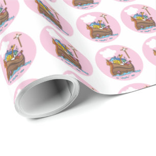 Papier Cadeau Arche de Noé personnalisable pour baptême de bébé