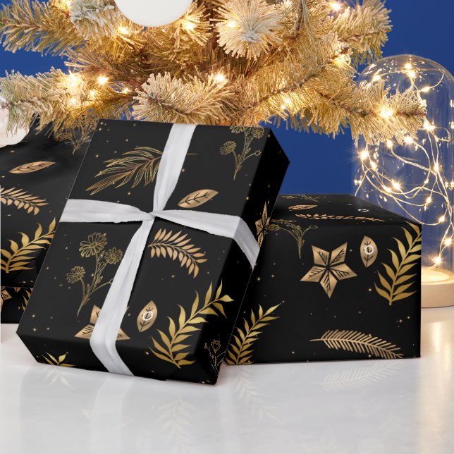 Papier Cadeau Arche d'or de Noël Noir moderne (Vacances)