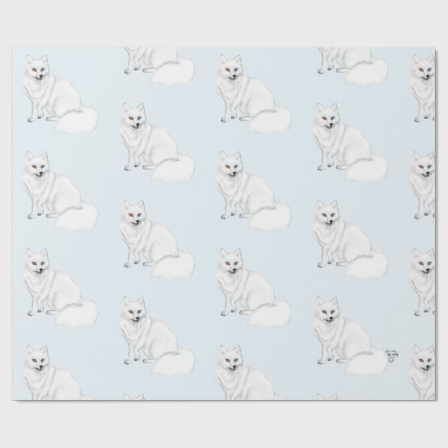 Papier Cadeau Arctic Fox Adorable Airbrush Pattern Icy Blue  (Plat)