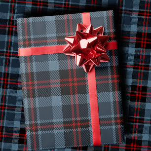 Papier Cadeau Ardoise bleue lunatique et carreaux tartan rouge p