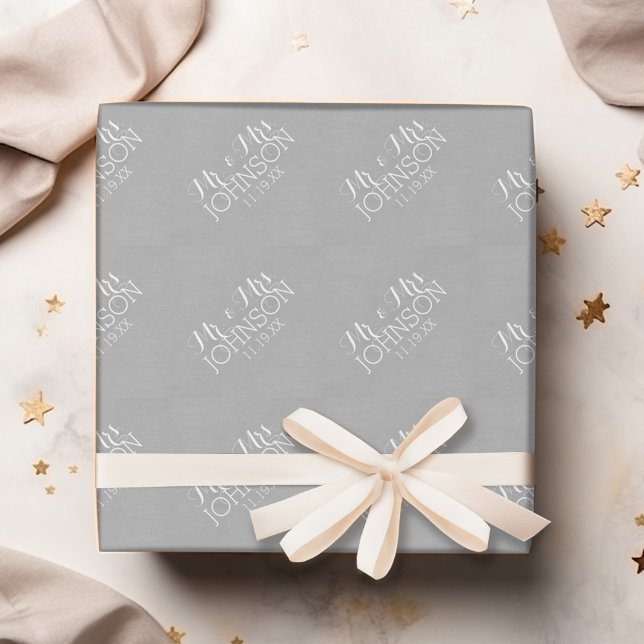 Papier Cadeau Argent couleur unie - Mr & Mrs Cadeaux de mariage (Personalized Wedding Anniversary Wrapping Paper)