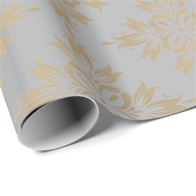 Papier Cadeau Argent d'ornement gris métal or Faux Sepia (Coin rond)