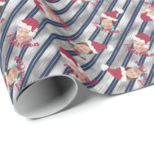 Papier Cadeau Argent et bandes bleues Chapeaux de Père Noël Enve