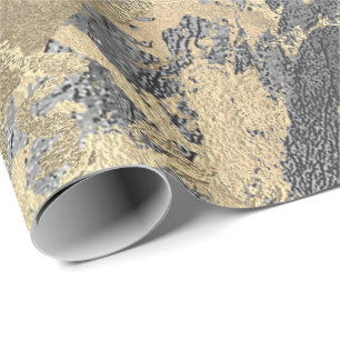 Papier Cadeau Argent Graphite Or Marbre brillant Métallurique