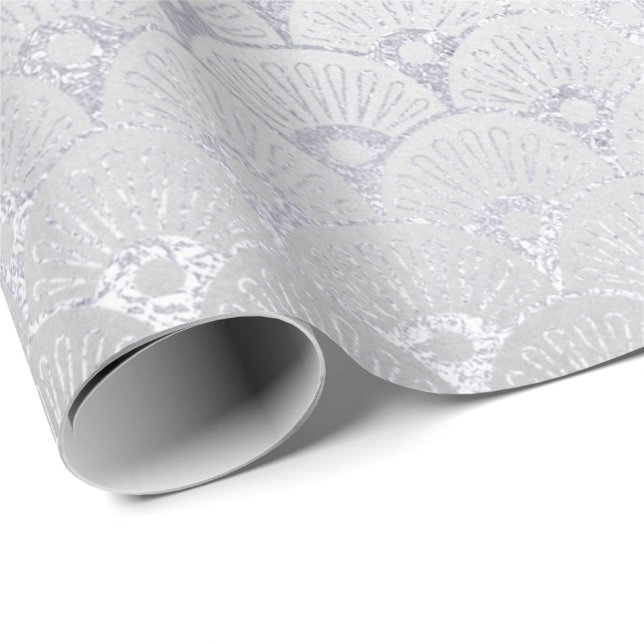 Papier Cadeau Argent Gris Floral Balances Coquillages Art Déco (Coin rond)
