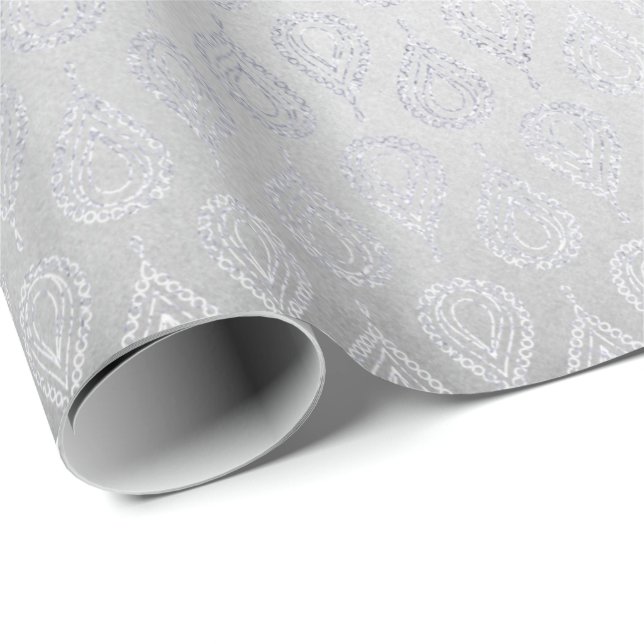 Papier Cadeau Argent Gris Floral Paisley Peacock Ornement (Coin rond)