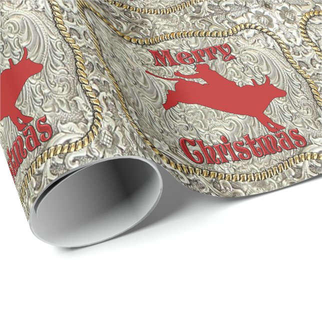 Papier Cadeau Argent Rodeo Bull Rider Belt Buckle (Coin rond)