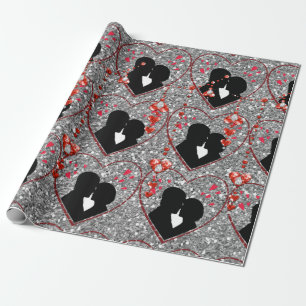 Papier Cadeau Argent rouge de gouttelettes de coeur de couples