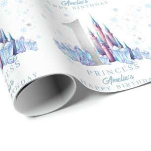 Papier Cadeau Argent Sparkle Royaume gelé Château 1er Anniversai