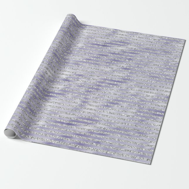 Papier Cadeau Argent violet rayures de Parties scintillant (Déroulé)