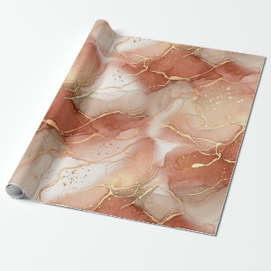 Papier Cadeau Argile Chaude et Marbre Taupe - Lignes Métalliques