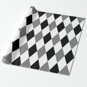 Papier Cadeau Arlequin Chic Diamant Géométrique Noir Blanc