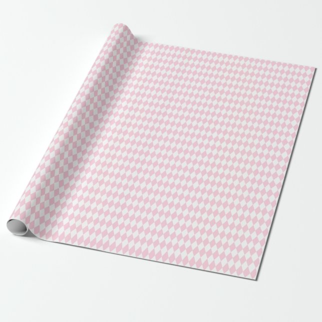 Papier Cadeau Arlequin rose pâle et blanc moyen (Déroulé)