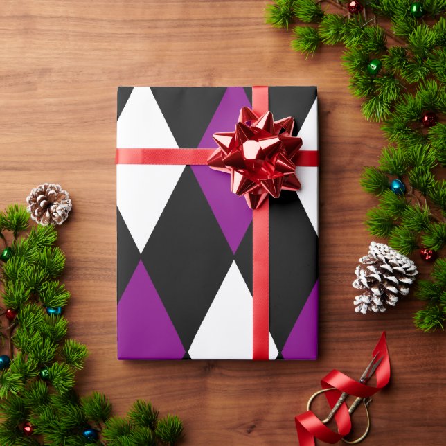 Papier Cadeau arlequin violet noir et blanc cirque clown (Cadeau de vacances)