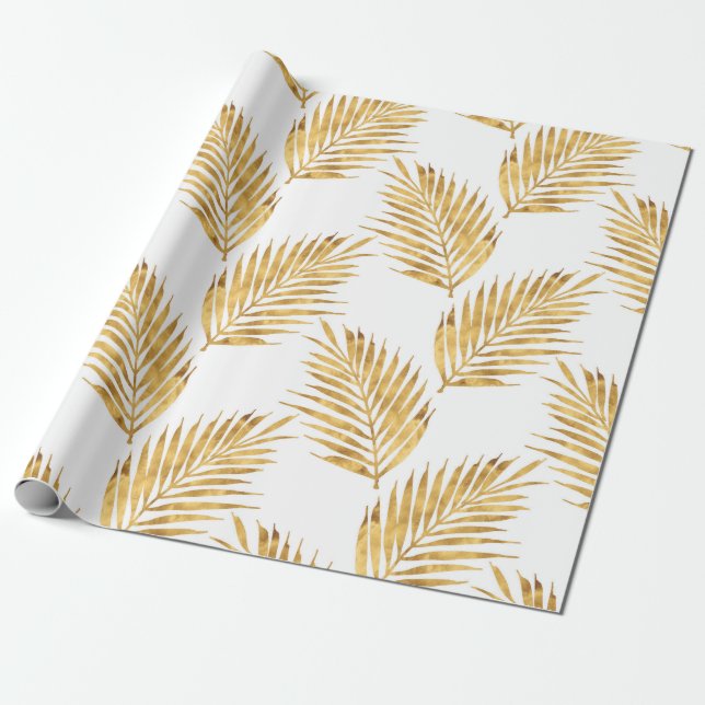 Papier Cadeau Armature de palme d'aquarelle or (Déroulé)