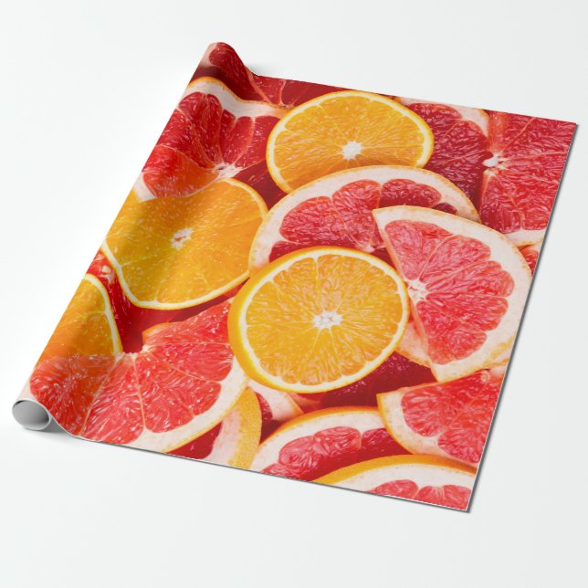 Papier Cadeau Arrière-fond orangé et pamplemousse frais (Déroulé)