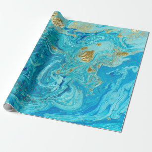Papier Cadeau Arrière - plan abstrait marbré bleu et doré. Liqui