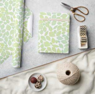 Papier Cadeau Arrière - plan blanc Motif feuille vert toutes les