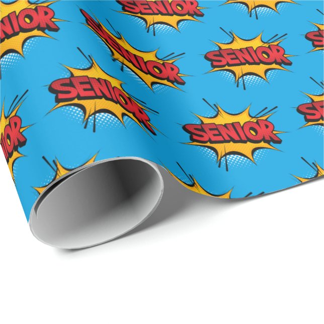 Papier Cadeau Arrière - plan bleu Super Hero Senior (Coin rond)