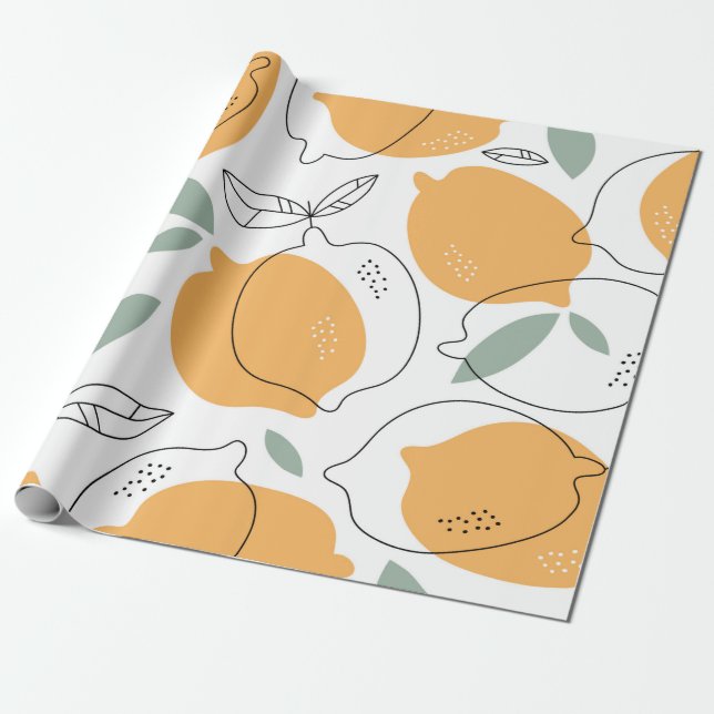 Papier Cadeau Arrière - plan de citrons dessiné à la main. Motif (Déroulé)