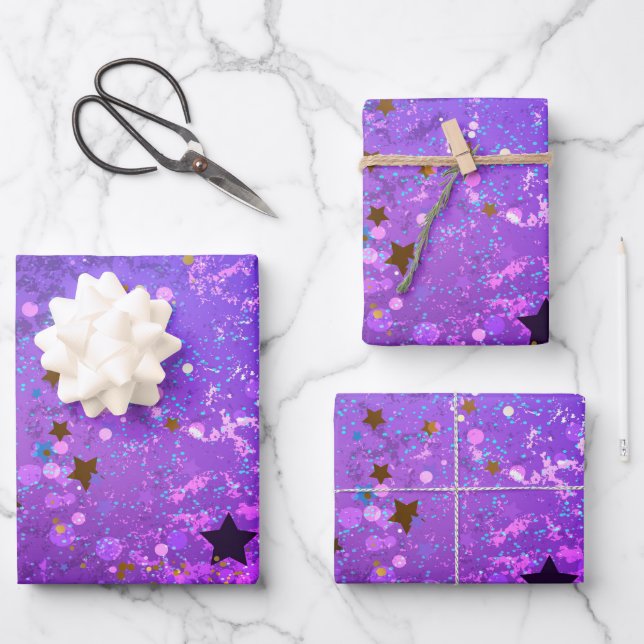 Papier Cadeau Arrière - plan de feuille violet avec étoiles (Recto)