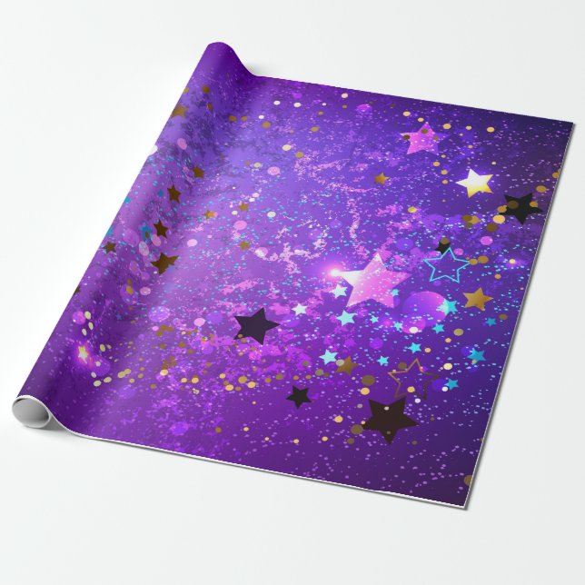 Papier Cadeau Arrière - plan de feuille violet avec étoiles (Déroulé)